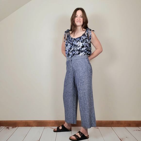 Old Navy Linen Blend Trousers Blue Medium - Picture 2 of 8